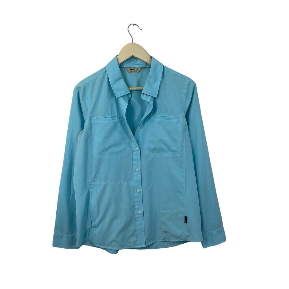 Simms Medium Button Shirt Fly Fishing Blue Long Sleeve Lightweight Womens